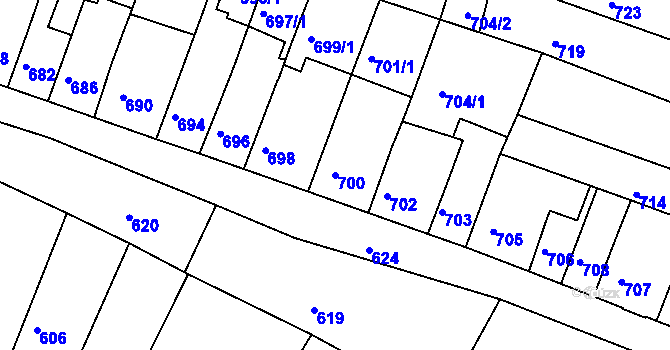 Parcela st. 700 v KÚ Tuřany, Katastrální mapa
