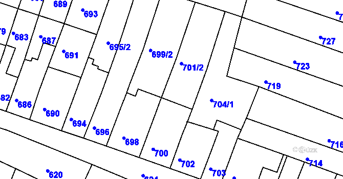Parcela st. 701/1 v KÚ Tuřany, Katastrální mapa