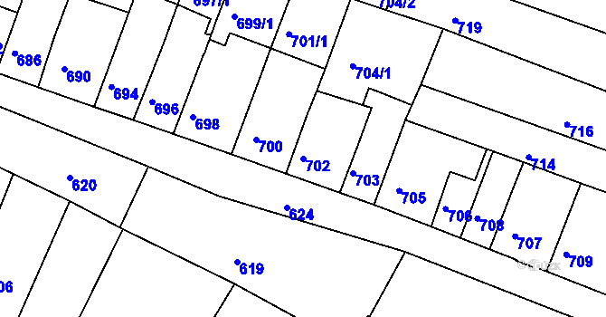 Parcela st. 702 v KÚ Tuřany, Katastrální mapa