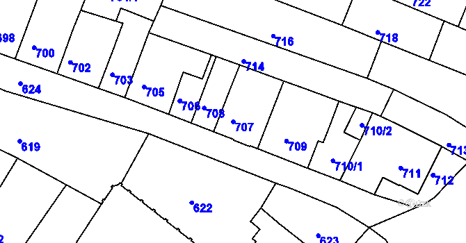 Parcela st. 707 v KÚ Tuřany, Katastrální mapa