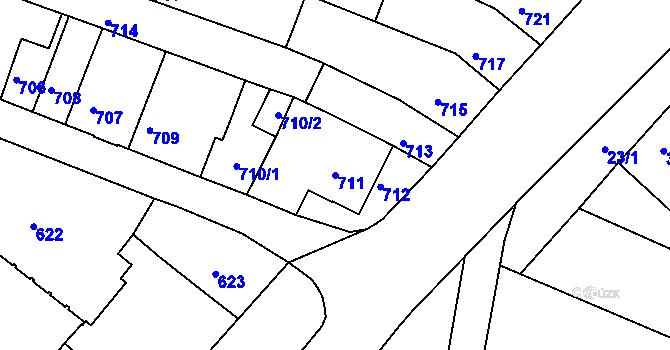 Parcela st. 711 v KÚ Tuřany, Katastrální mapa