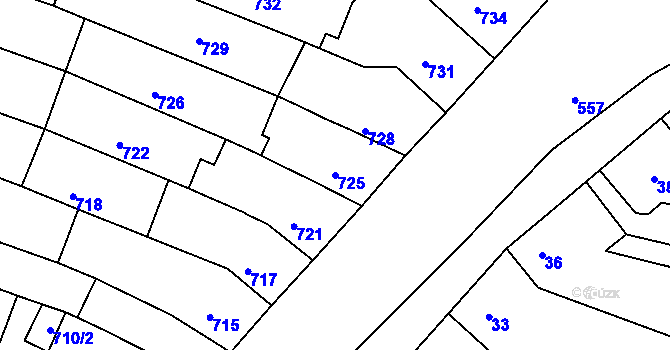 Parcela st. 725 v KÚ Tuřany, Katastrální mapa
