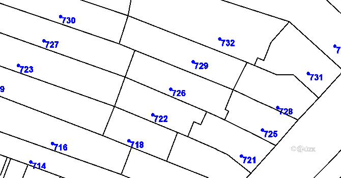 Parcela st. 726 v KÚ Tuřany, Katastrální mapa