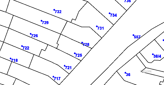Parcela st. 728 v KÚ Tuřany, Katastrální mapa
