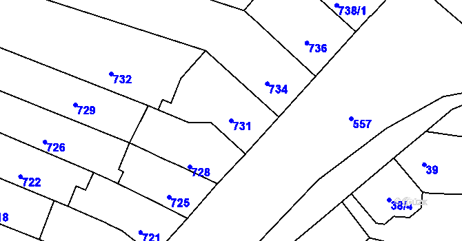 Parcela st. 731 v KÚ Tuřany, Katastrální mapa