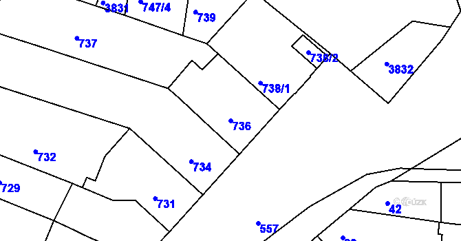 Parcela st. 736 v KÚ Tuřany, Katastrální mapa