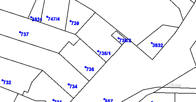 Parcela st. 738/1 v KÚ Tuřany, Katastrální mapa