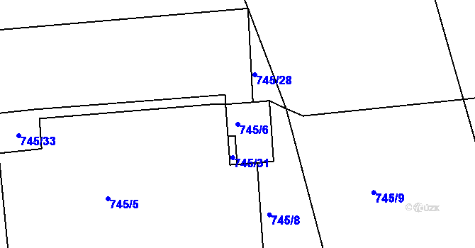 Parcela st. 745/6 v KÚ Tuřany, Katastrální mapa