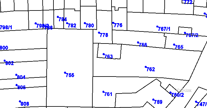 Parcela st. 763 v KÚ Tuřany, Katastrální mapa