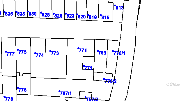 Parcela st. 769 v KÚ Tuřany, Katastrální mapa