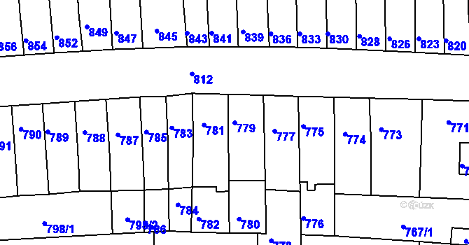 Parcela st. 779 v KÚ Tuřany, Katastrální mapa