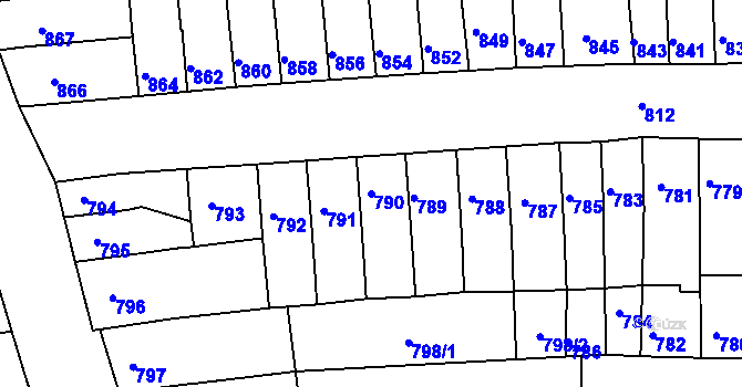 Parcela st. 790 v KÚ Tuřany, Katastrální mapa