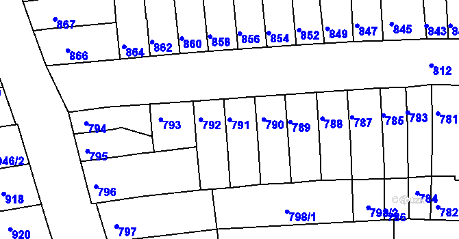 Parcela st. 791 v KÚ Tuřany, Katastrální mapa