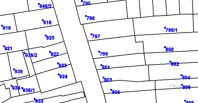 Parcela st. 799 v KÚ Tuřany, Katastrální mapa