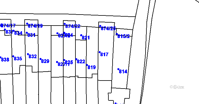 Parcela st. 817 v KÚ Tuřany, Katastrální mapa