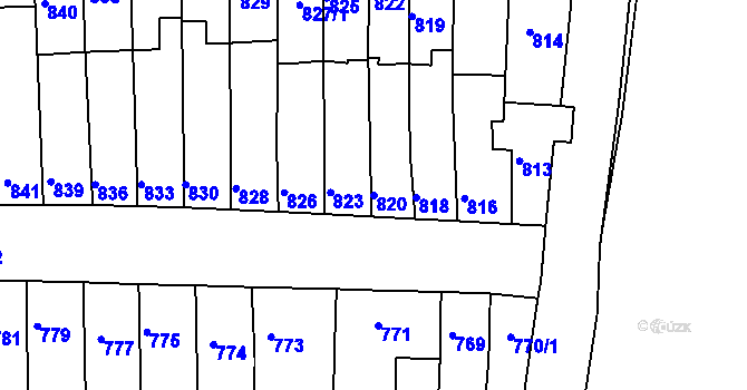 Parcela st. 820 v KÚ Tuřany, Katastrální mapa