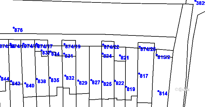 Parcela st. 824 v KÚ Tuřany, Katastrální mapa
