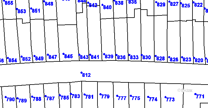 Parcela st. 839 v KÚ Tuřany, Katastrální mapa
