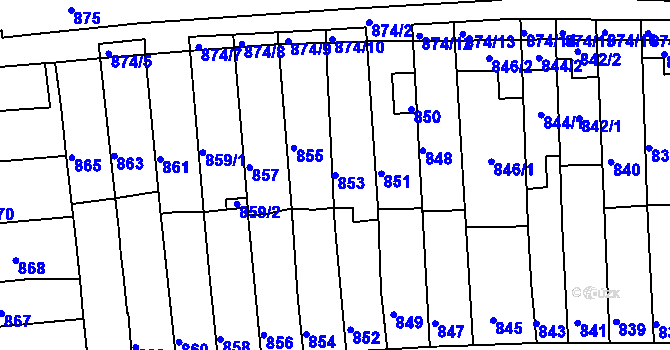 Parcela st. 853 v KÚ Tuřany, Katastrální mapa