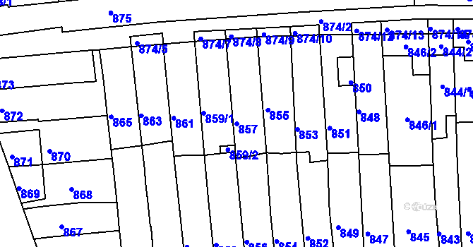 Parcela st. 857 v KÚ Tuřany, Katastrální mapa