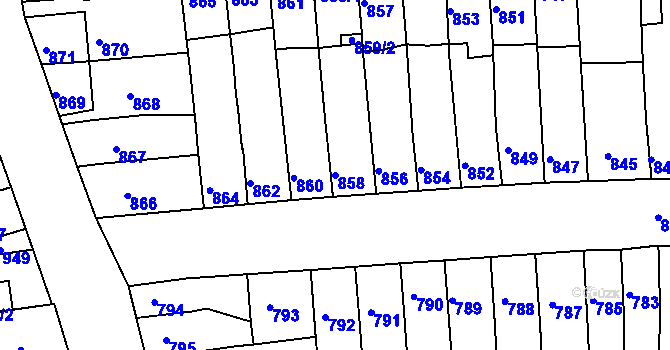 Parcela st. 858 v KÚ Tuřany, Katastrální mapa