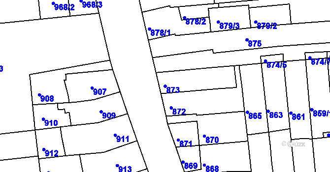 Parcela st. 873 v KÚ Tuřany, Katastrální mapa