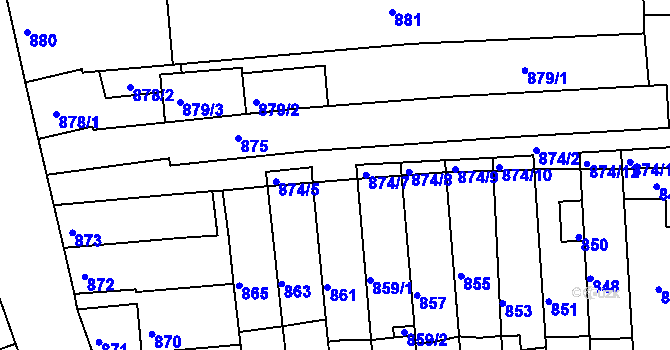 Parcela st. 874/6 v KÚ Tuřany, Katastrální mapa