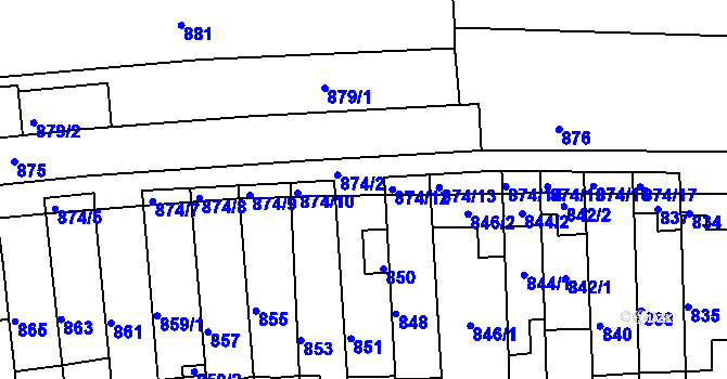 Parcela st. 874/11 v KÚ Tuřany, Katastrální mapa