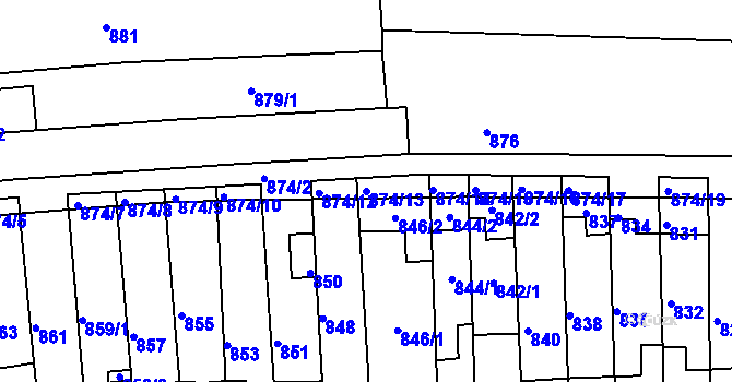 Parcela st. 874/13 v KÚ Tuřany, Katastrální mapa