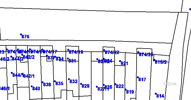 Parcela st. 874/21 v KÚ Tuřany, Katastrální mapa
