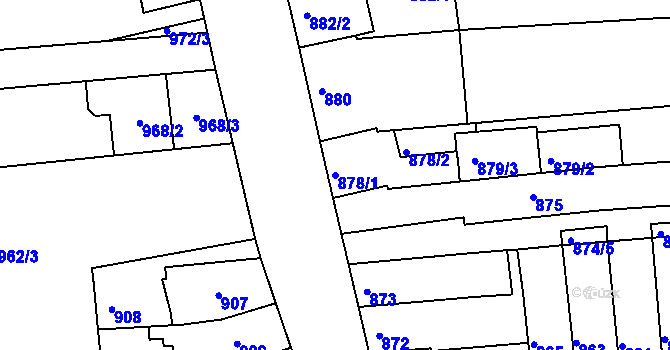 Parcela st. 878/1 v KÚ Tuřany, Katastrální mapa
