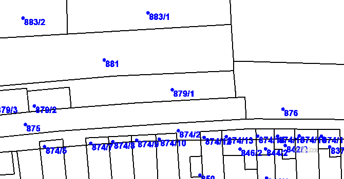 Parcela st. 879/1 v KÚ Tuřany, Katastrální mapa