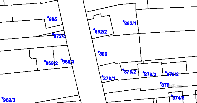 Parcela st. 880 v KÚ Tuřany, Katastrální mapa
