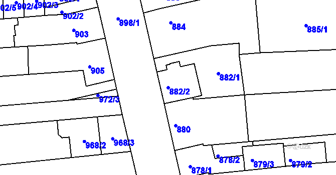 Parcela st. 882/2 v KÚ Tuřany, Katastrální mapa