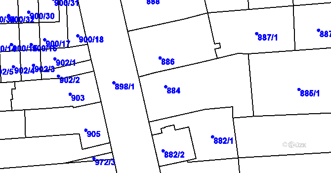 Parcela st. 884 v KÚ Tuřany, Katastrální mapa