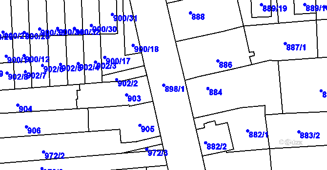 Parcela st. 898/1 v KÚ Tuřany, Katastrální mapa