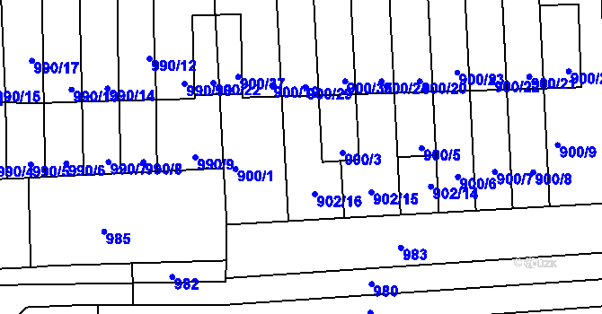 Parcela st. 900/2 v KÚ Tuřany, Katastrální mapa