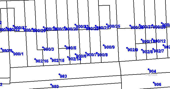 Parcela st. 900/7 v KÚ Tuřany, Katastrální mapa