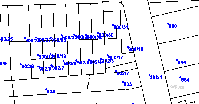 Parcela st. 900/16 v KÚ Tuřany, Katastrální mapa