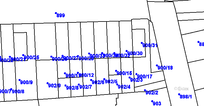 Parcela st. 900/34 v KÚ Tuřany, Katastrální mapa