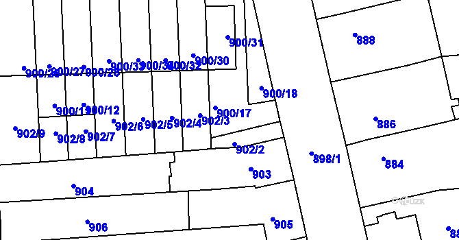 Parcela st. 902/1 v KÚ Tuřany, Katastrální mapa