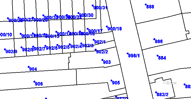 Parcela st. 902/2 v KÚ Tuřany, Katastrální mapa
