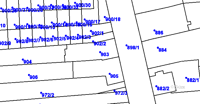 Parcela st. 903 v KÚ Tuřany, Katastrální mapa