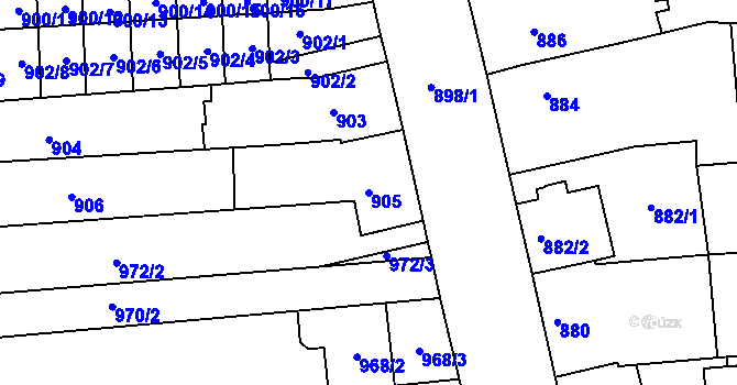Parcela st. 905 v KÚ Tuřany, Katastrální mapa