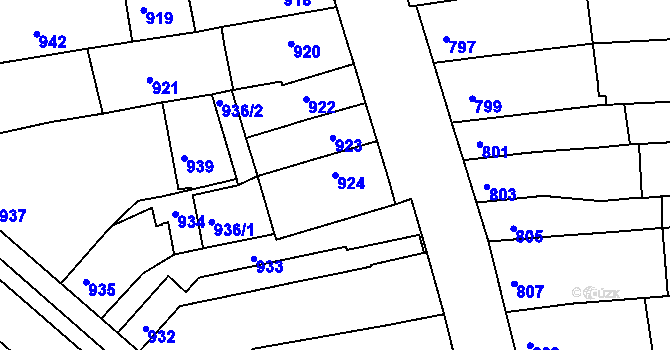 Parcela st. 924 v KÚ Tuřany, Katastrální mapa