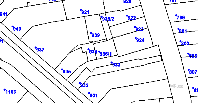 Parcela st. 936/1 v KÚ Tuřany, Katastrální mapa