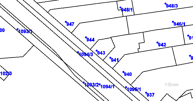 Parcela st. 943 v KÚ Tuřany, Katastrální mapa