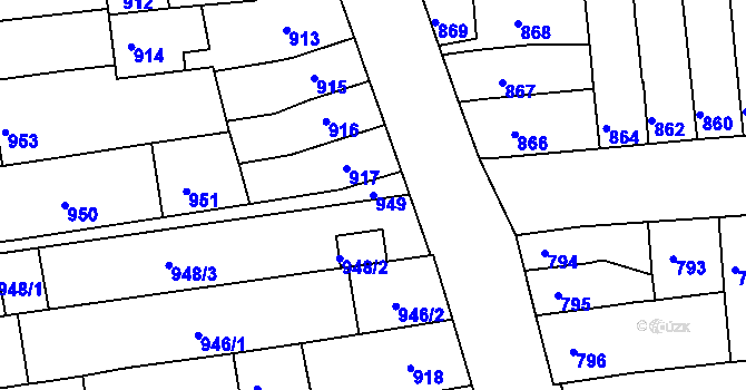 Parcela st. 949 v KÚ Tuřany, Katastrální mapa
