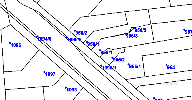 Parcela st. 956 v KÚ Tuřany, Katastrální mapa
