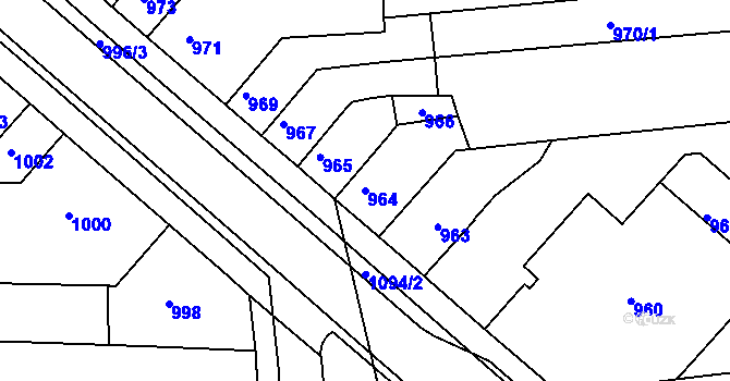 Parcela st. 964 v KÚ Tuřany, Katastrální mapa